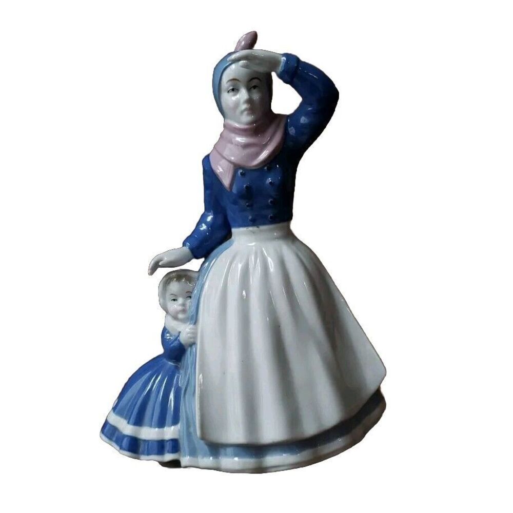 Wagner & Apel Fano Woman & Child Porcelain Figurine 1848 Germany Mother Blue